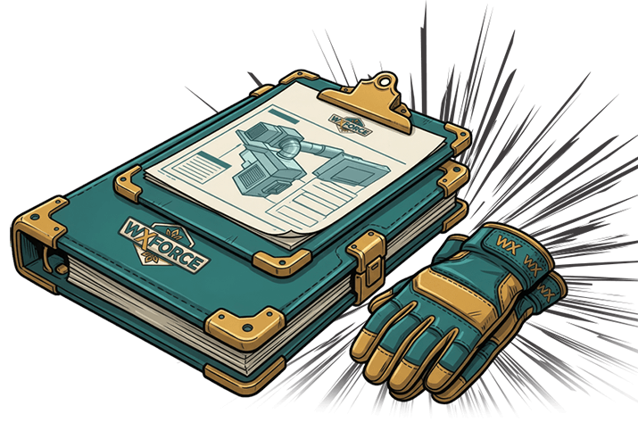 tools of a crew lead: notebook, clipboard, and gloves