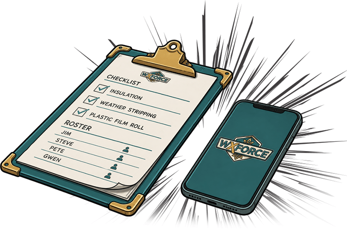 tools of a foreman: clipboard, phone