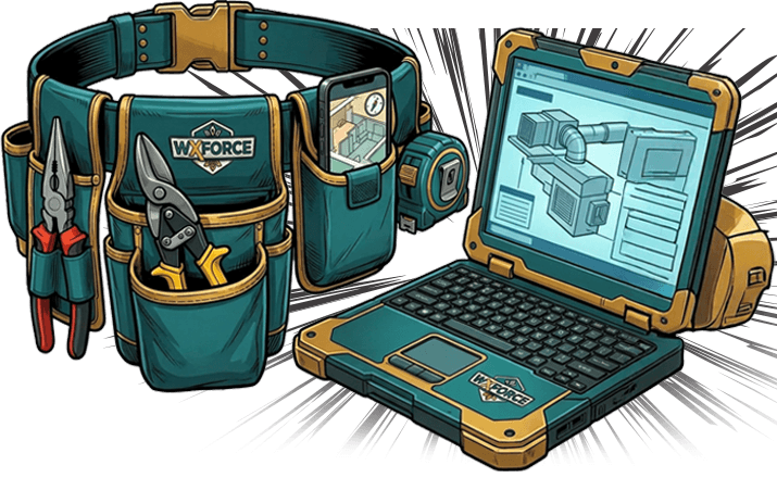 tool belt and rugged laptop