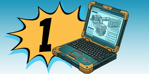 laptop next to the number 1 in a comic book splat graphic