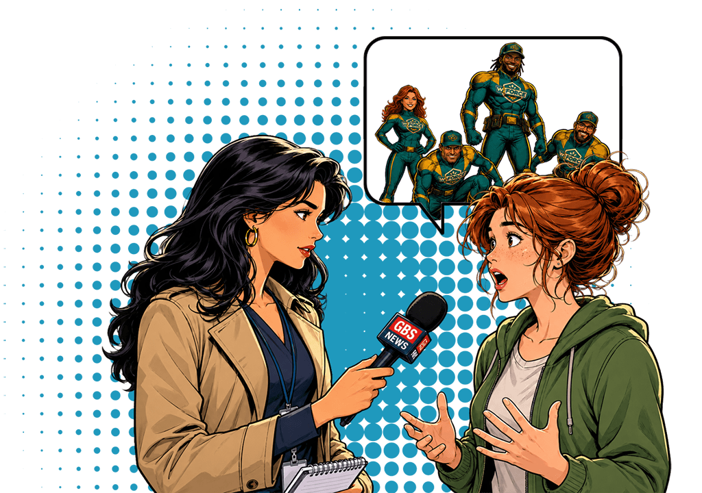 a female reporter interviewing a female homeowner about the WxForce team