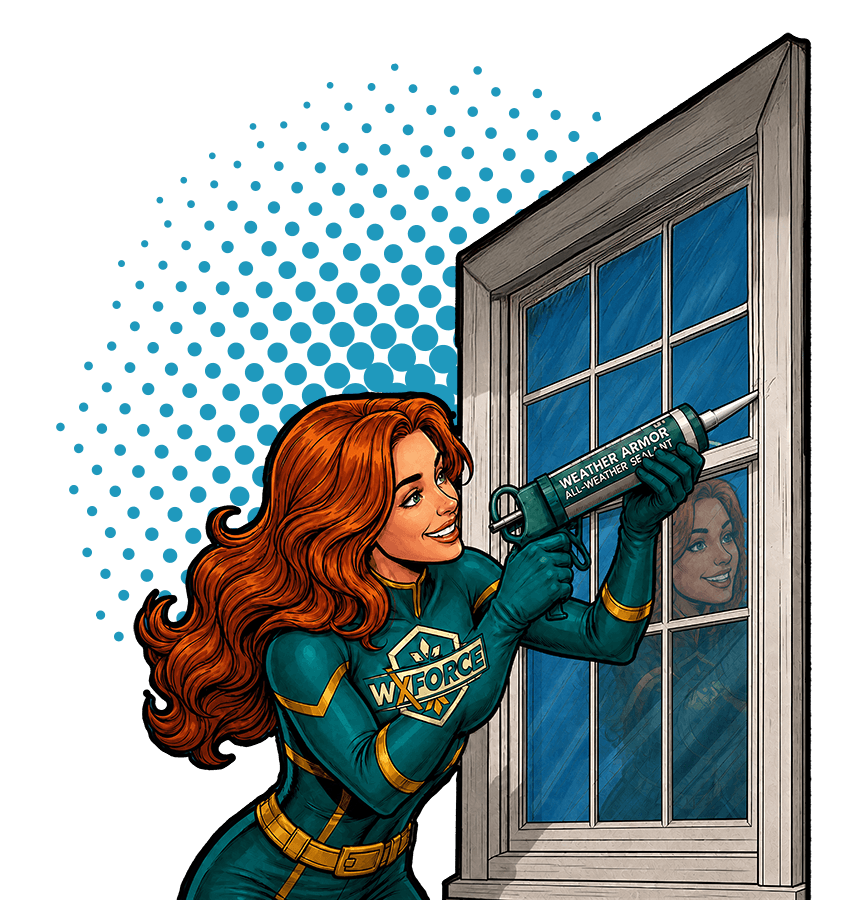 female hero caulking a window