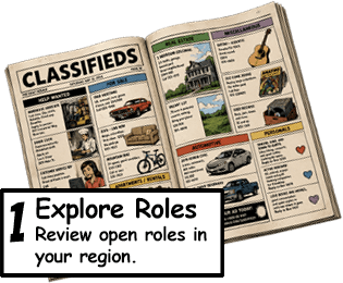 Step 1. Explore Roles. Review open roles in your region.