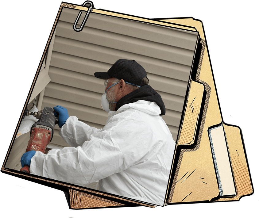 stack of folders with a photo of a WxForce worker attached to the top folder by a paperclip